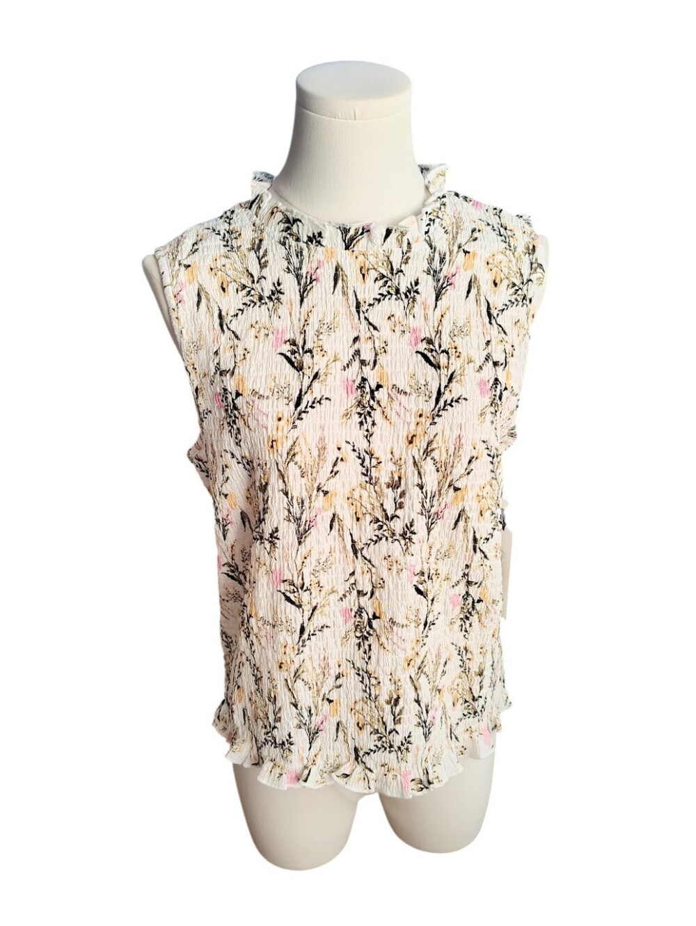 Haver & Blair Highstreet London White Yellow Floral Sleeveless Blouse Size Large